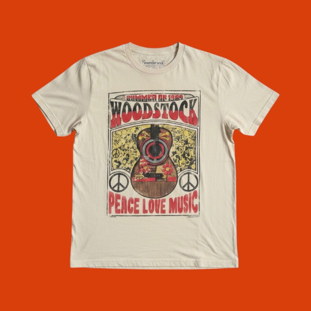 Life Clothing Co Woodstock Summer of 1969 Graphic T-Shirt Cream Mens Medium